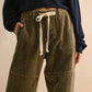 P5602   WASHED EFFECT CORDUROY PANTS: Brown / L