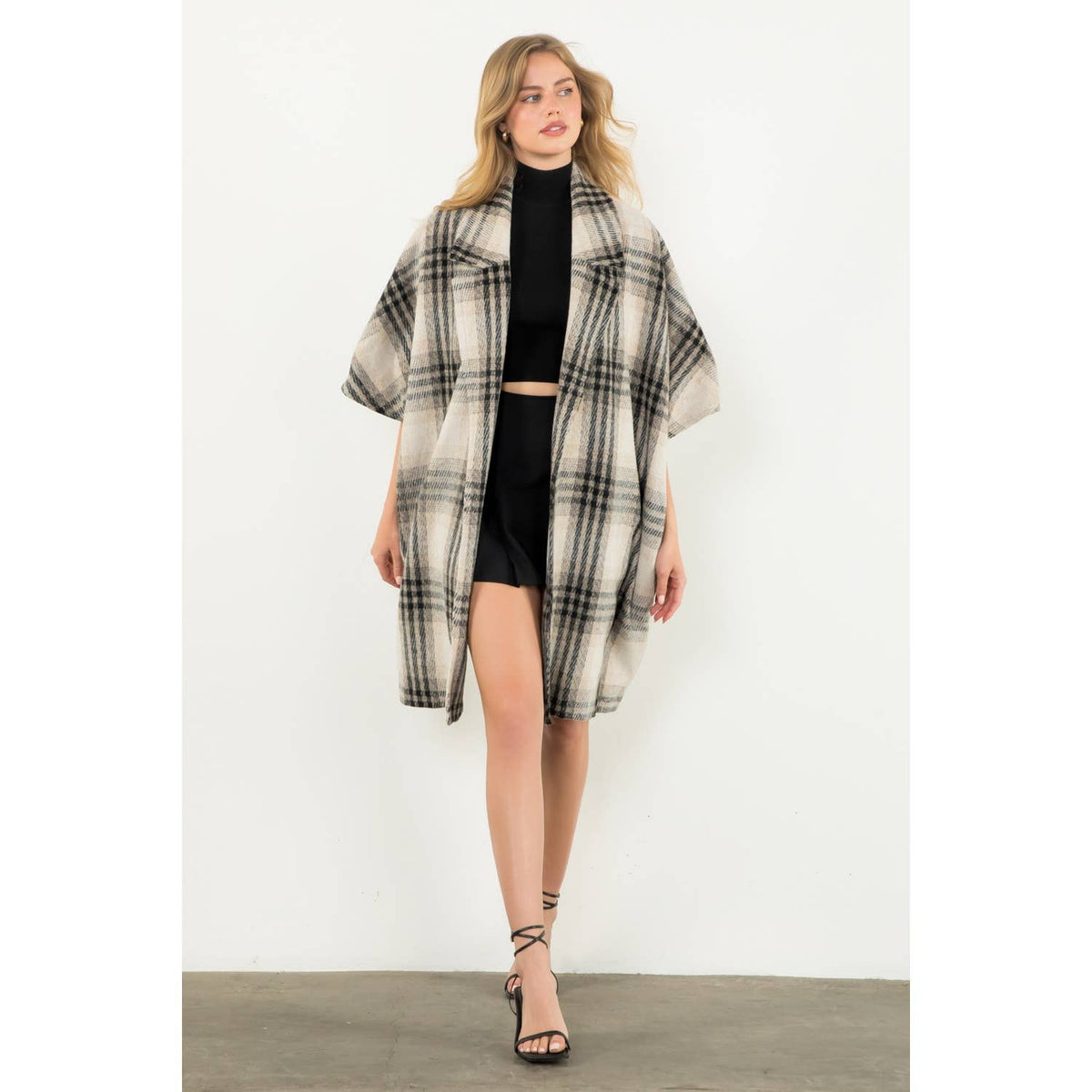Plaid Drop Shoulder Mid Coat: RUST / XS-S-M-L(1-2-2-1)