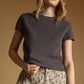 T7460   POINTELLE SHORT SLEEVE KNITTED TOP: OLD DENIM / L