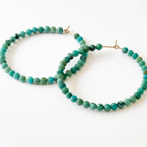 Large Genuine Turquoise Gold Filled Hoops
