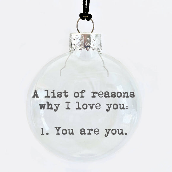 List Of Reasons I Love You See-Through Glass Ornament