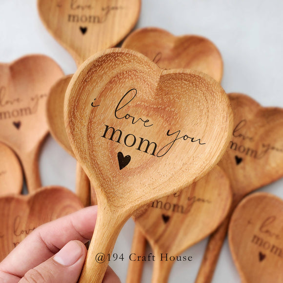 I Love You, Mom - Wooden Heart Spoon - 12